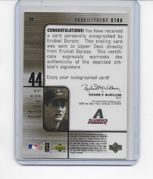 2000 SPx ERUBIEL DURAZO Auto AUTOGAPH 0418/1500 Arizona Diamondbacks