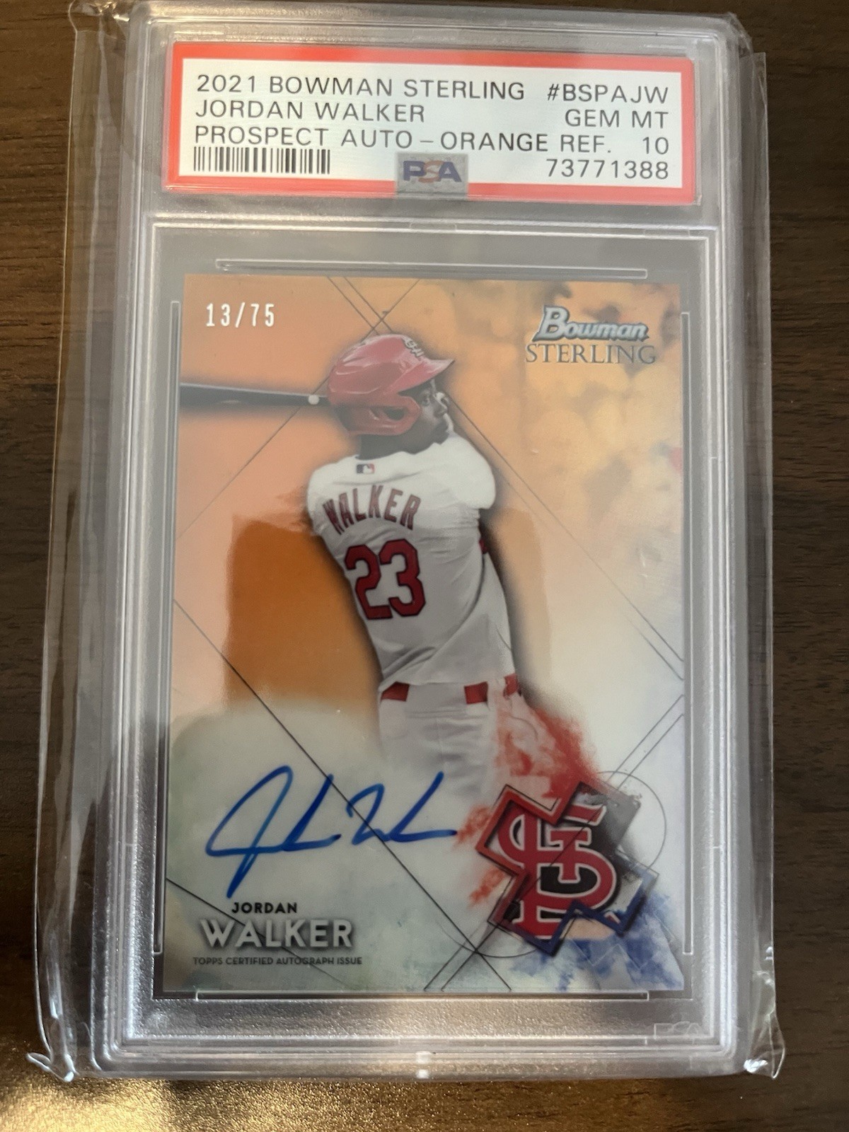 PSA 10 JORDAN WALKER AUTO 2021 Bowman Sterling ORANGE REFRACTOR #/75 RC GEM MINT