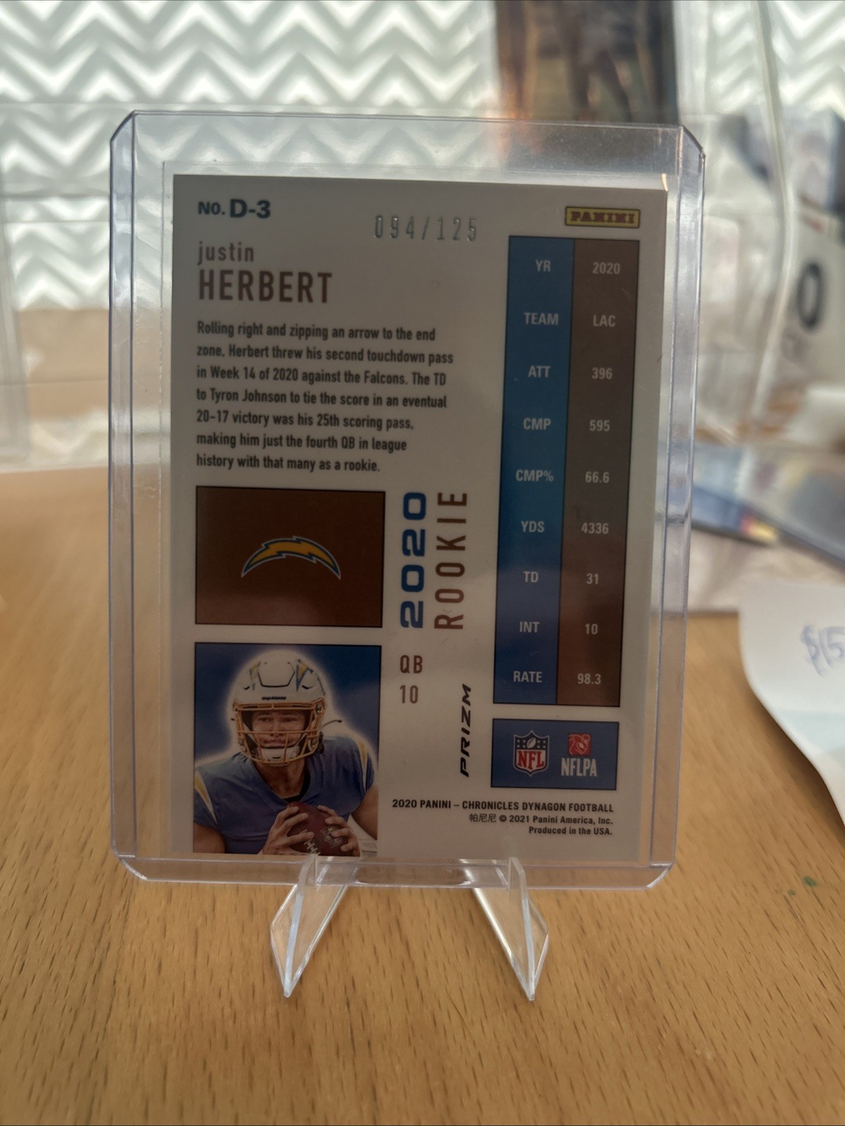 2020 Panini Chronicles Dynagon Rookies Justin Herbert #D-3 Purple Prizm /125 (RC