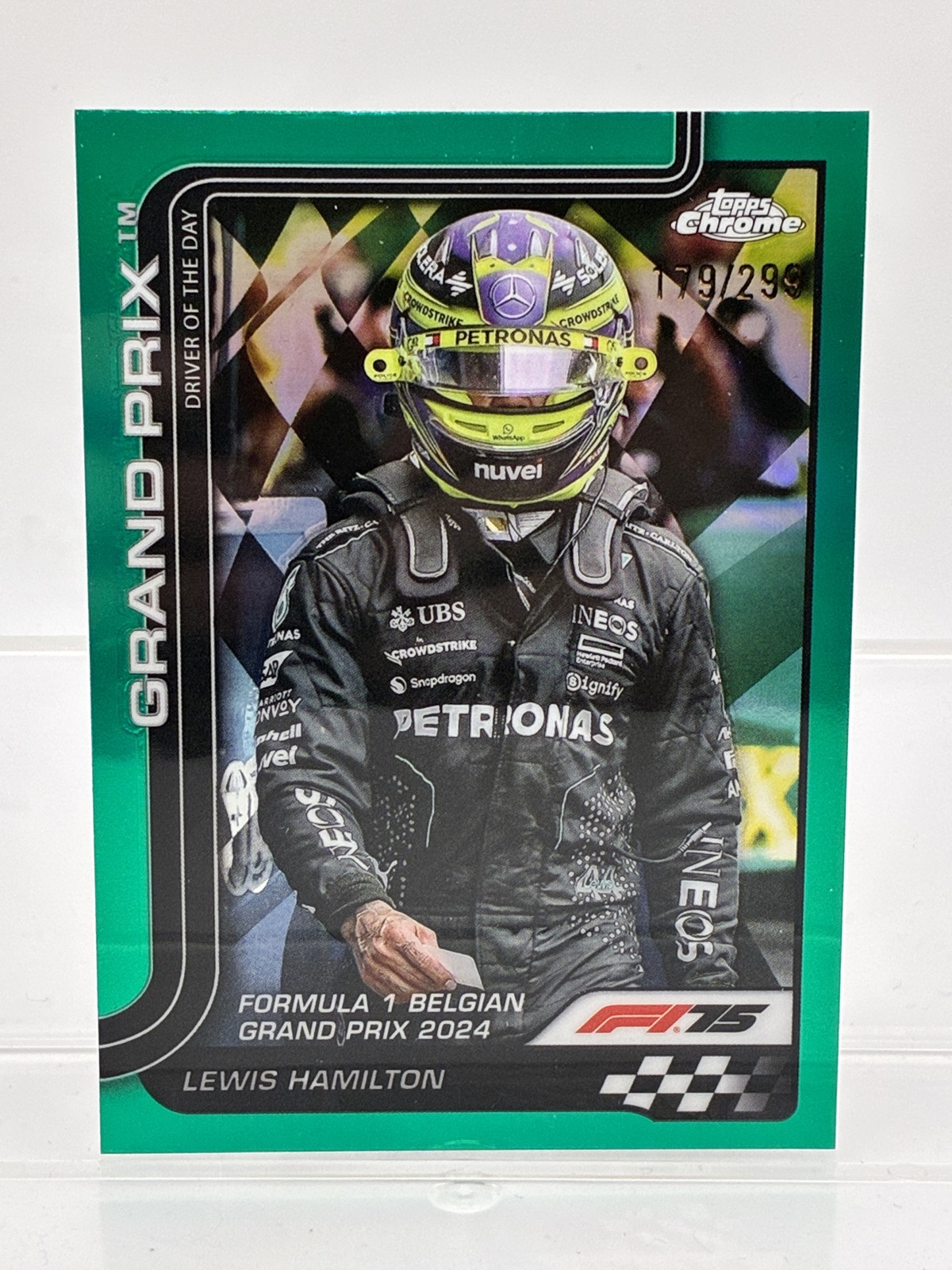 2025 Topps Chrome GP Driver of the Day Lewis Hamilton #135 Teal Refractor /299
