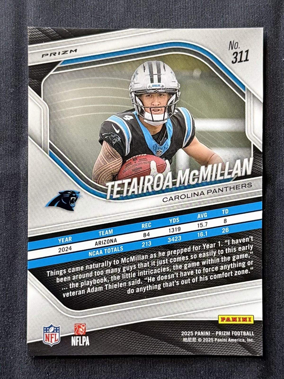 2025 Prizm Tetairoa McMillan RC Black Blue Checker SSP 311 Panthers SEE PICTURES