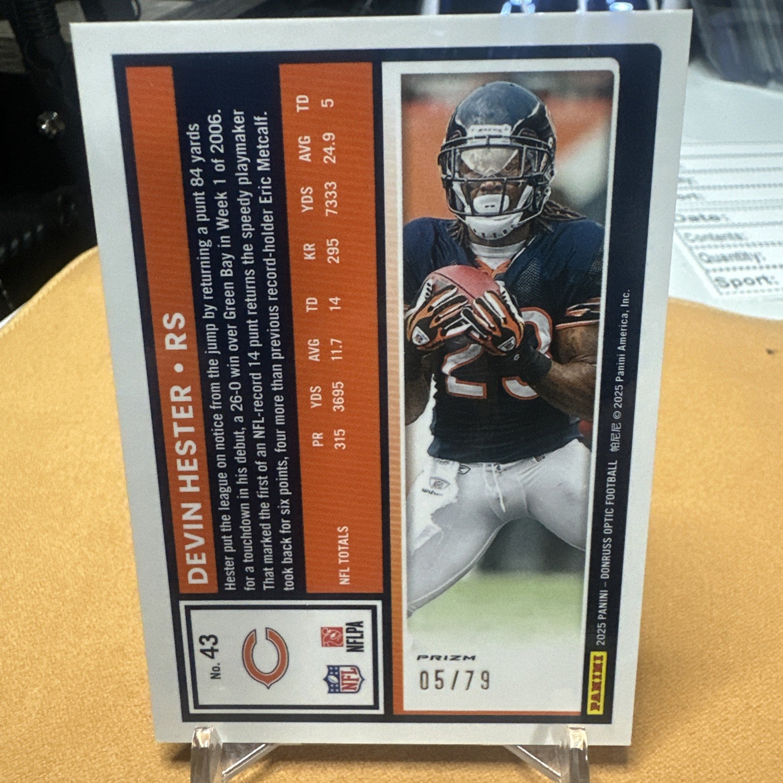 2025 Panini Donruss Optic – Devin Hester #43 Orange Scope Prizm /79