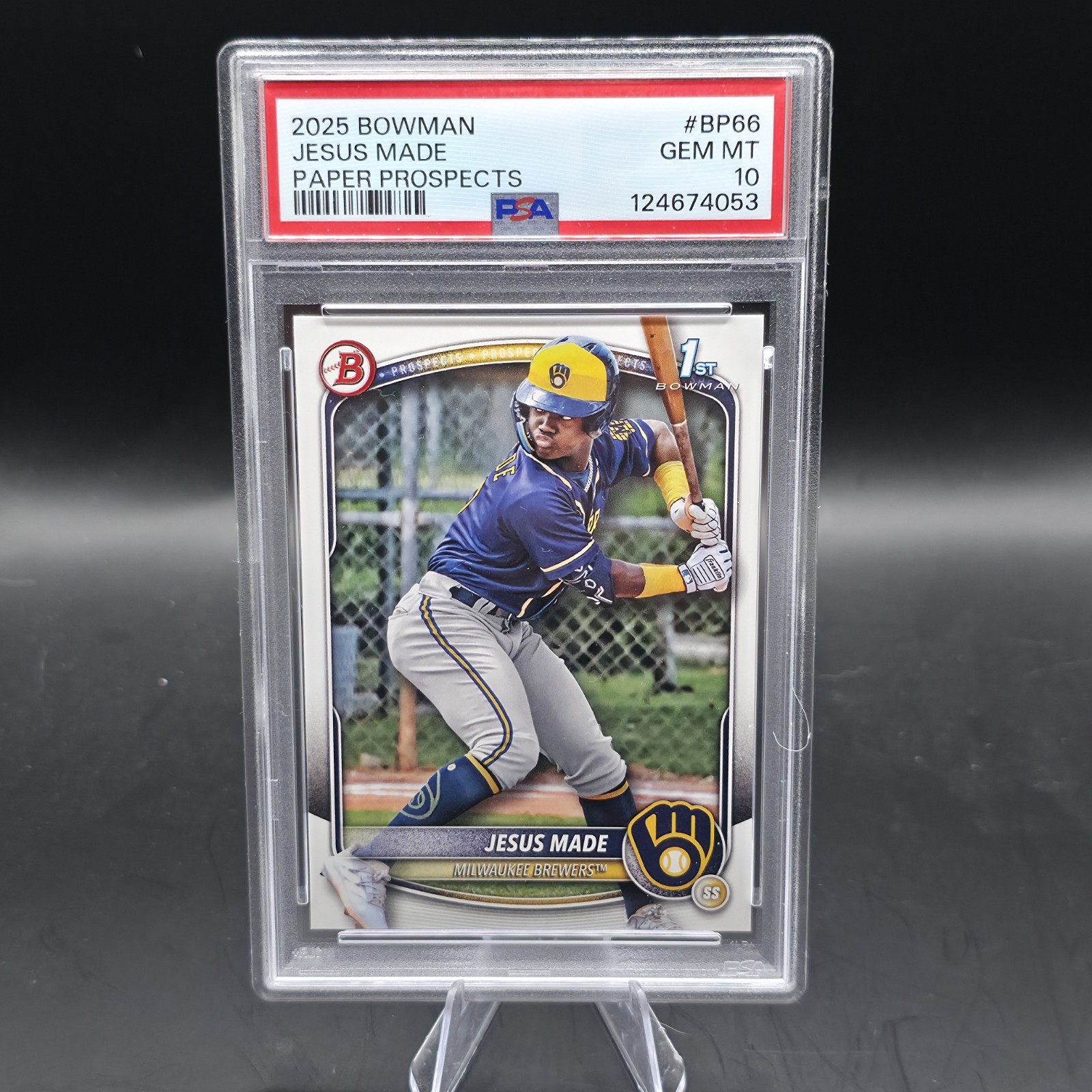 2025 Topps Bowman Jesus Made #BP-66 Paper Rookie RC Card Graded PSA 10 Brewers