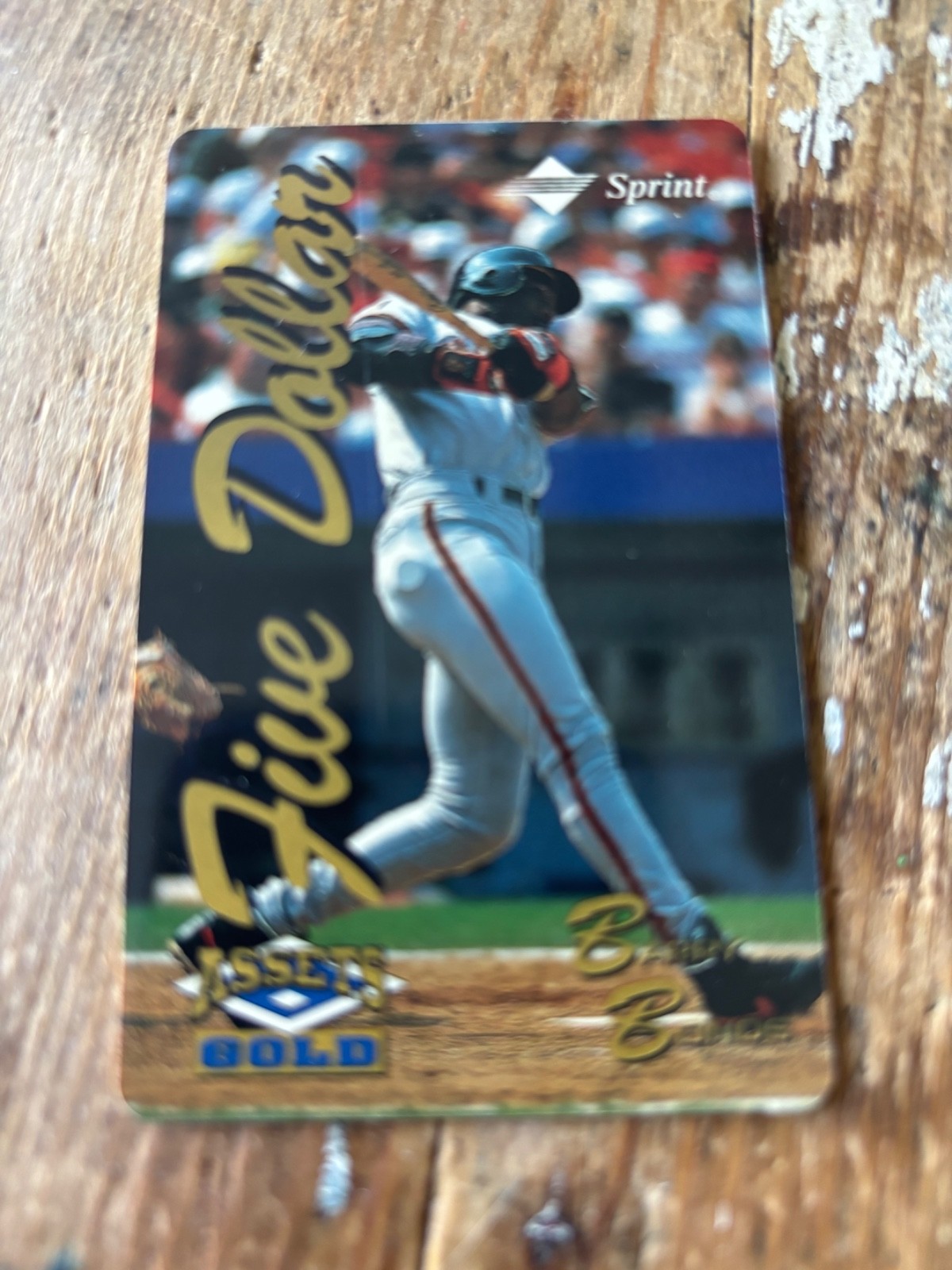 1994-1995 assets sprint 5.00 gold phone card unscratched barry bonds /5000
