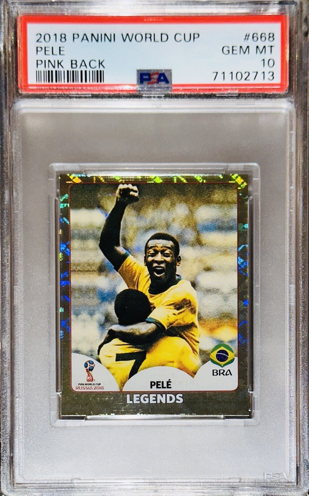 💎2018 PELE Panini World Cup Legends Pink Back Gold Foil Refractor PSA 10 prizm