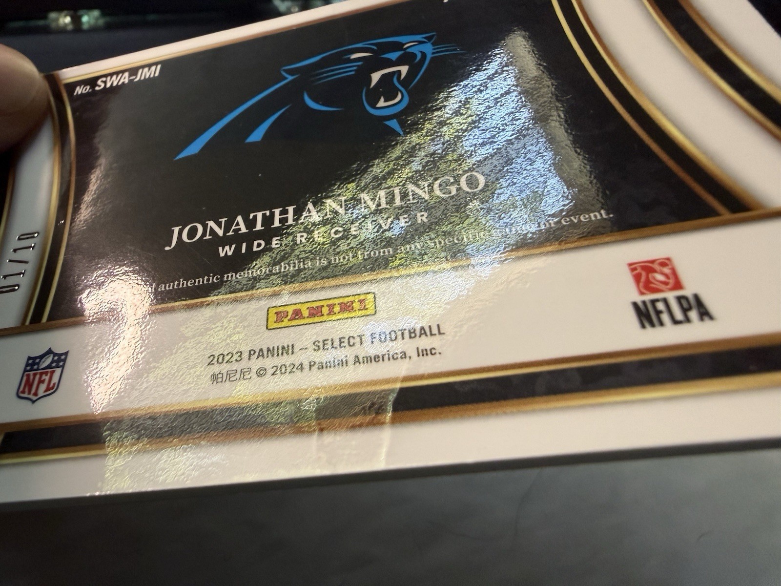 2023 Select Jonathan Mingo Gold Prizm Rookie RC Jumbo Patch /10 Panthers
