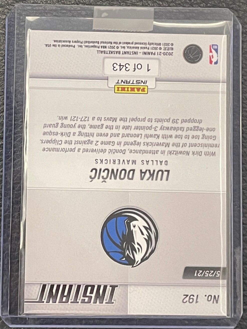 LUKA DONCIC DIRK NOWITZKI 2020-21 PANINI INSTANT PLAYOFFS /343 QTY AVAILABLE 192