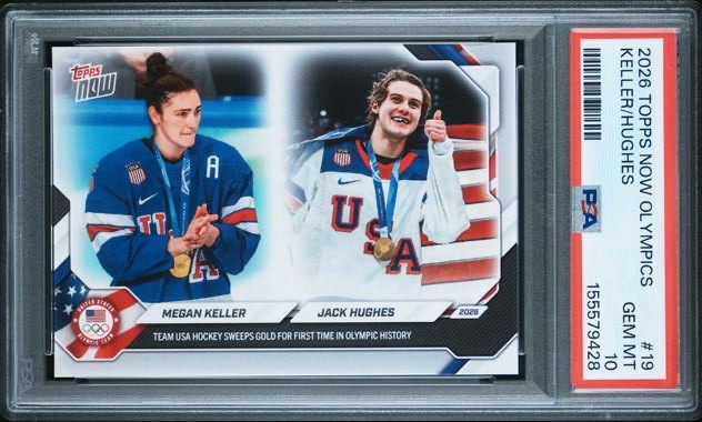 JACK HUGHES + MEGAN KELLER * PSA 10 * TEAM USA OLYMPIC GOLD * 2026 TOPPS NOW #19