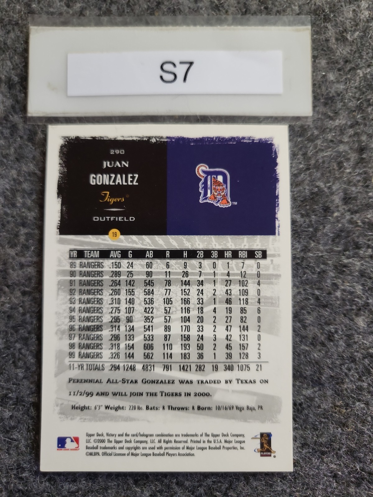 2000 Victory – Juan González #290