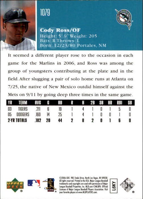 2006 Upper Deck #1079 Cody Ross – BB