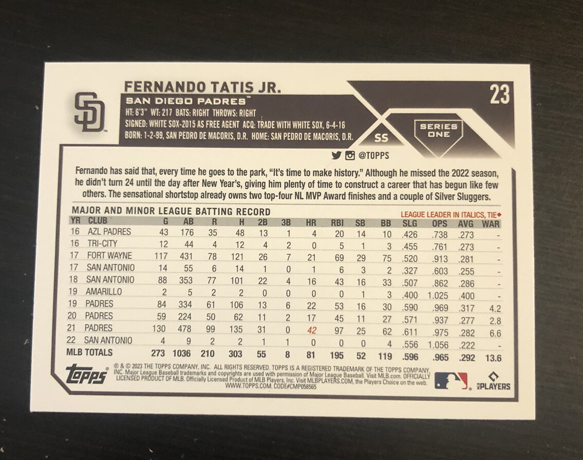 Fernando Tatis Jr. 2023 Topps Series 1 #23 SD Padres