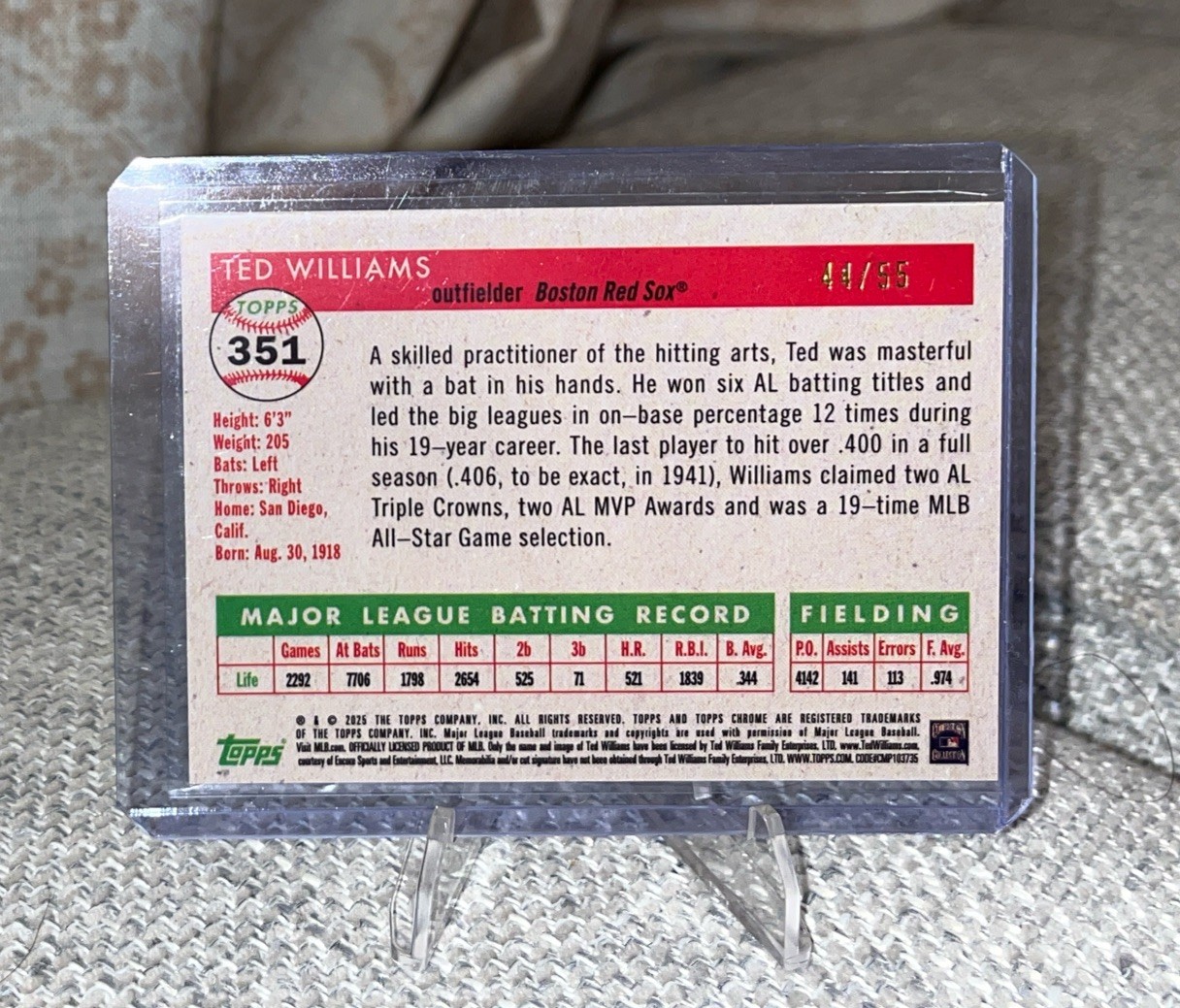2025 Topps Platinum Anniversary Ted Williams Diamond Etch Refractor /55 Red Sox