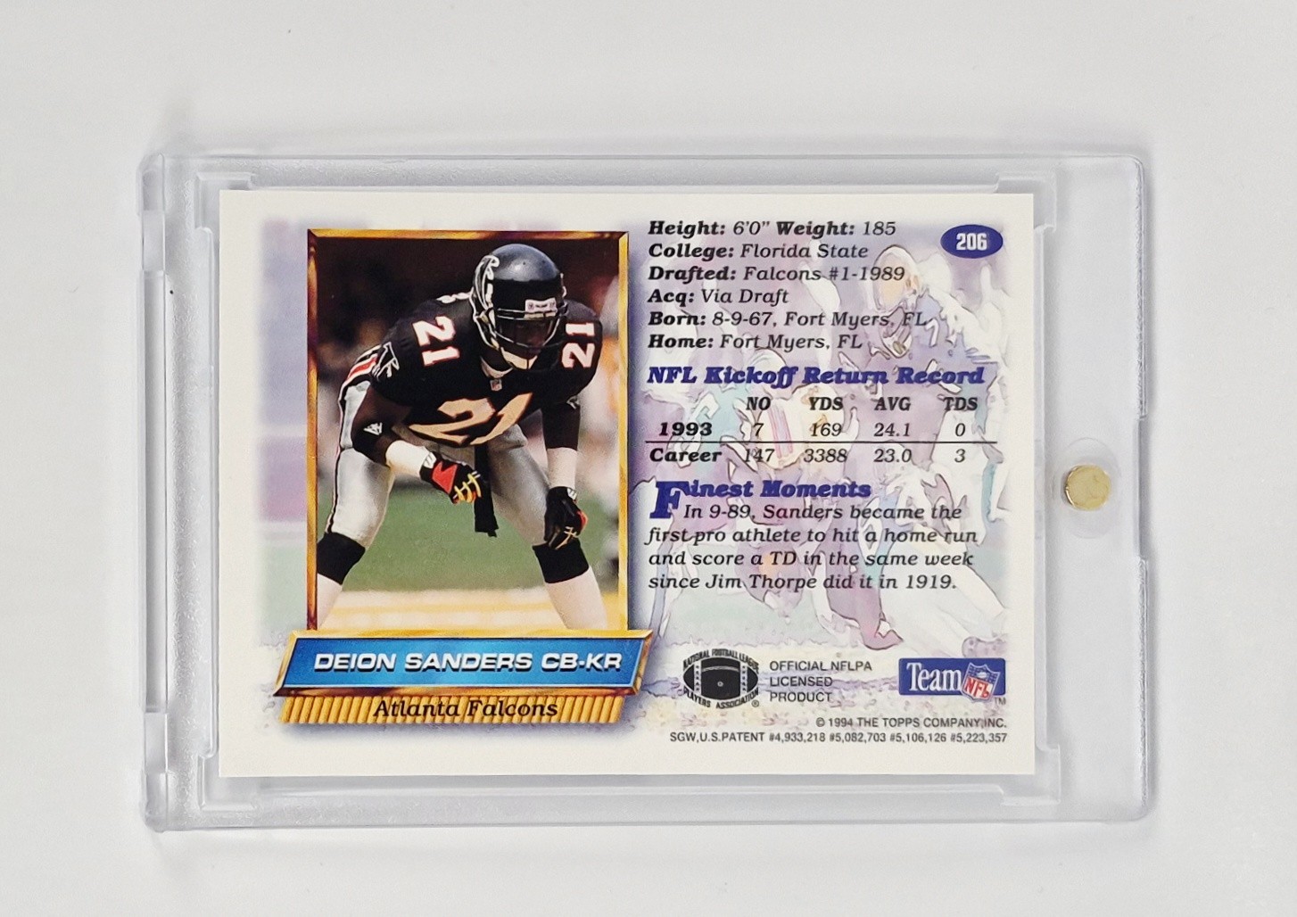 MINT PACK FRESH CENTERED 1994 Topps Finest – Deion Sanders #206 ATLANTA FALCONS