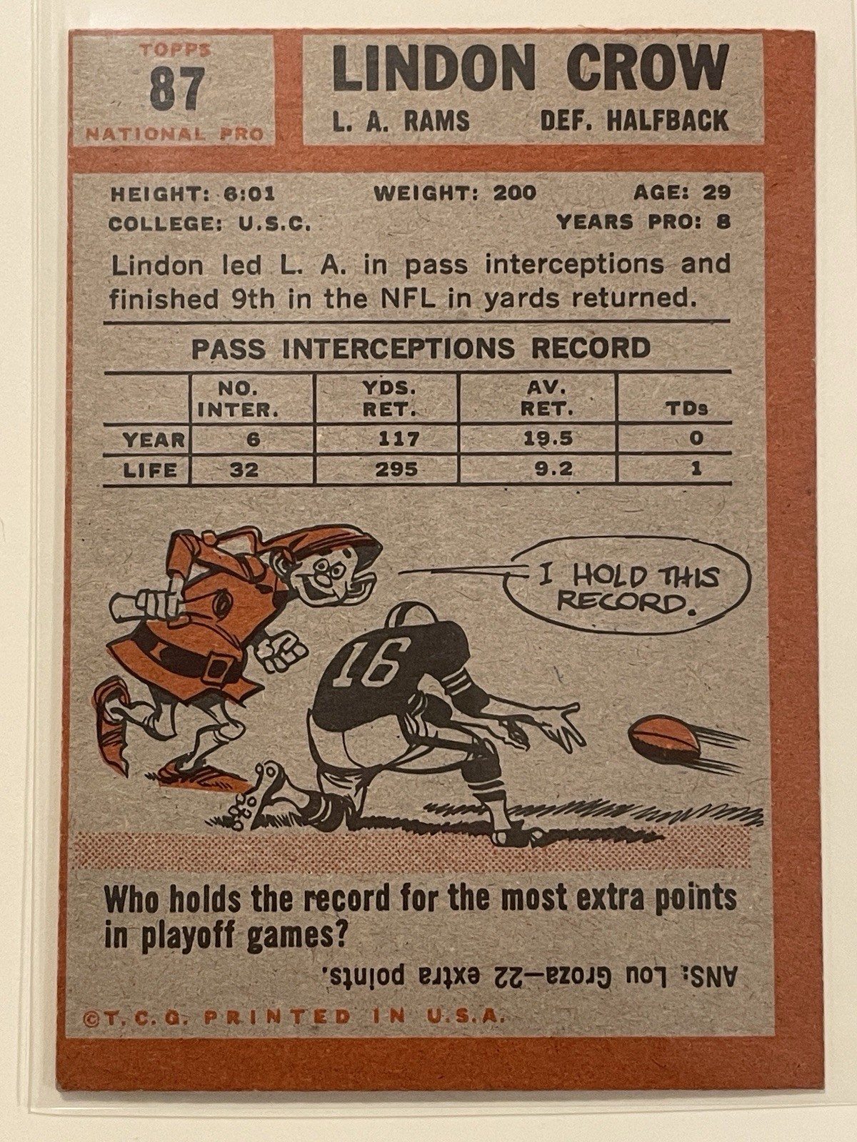 1962 Topps – Lindon Crow #87