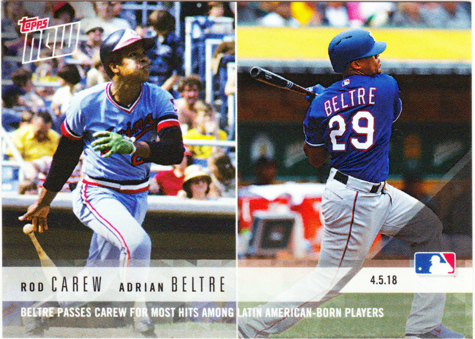 Adrian Beltre Rangers Passes Rod Carew Twins Latin Am Hits 4.5.2018 Topps NOW 40
