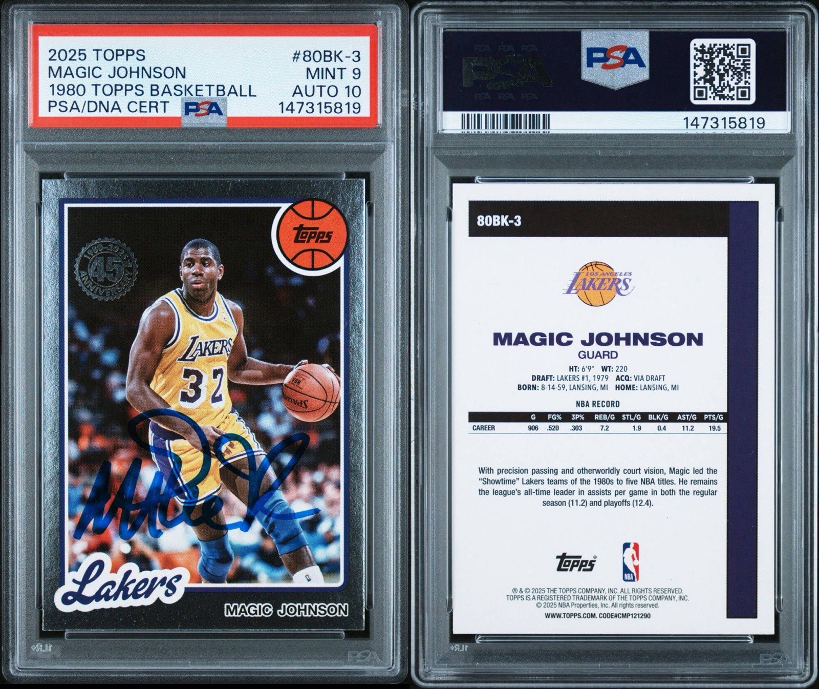 2025-26 Topps ’80-81 Topps #80BK3 Magic Johnson Lakers PSA 9 Auto GEM MINT 10