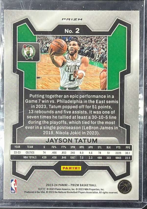 2023-24 Panini Prizm – Prizms Pink Ice #2 Jayson Tatum Mint