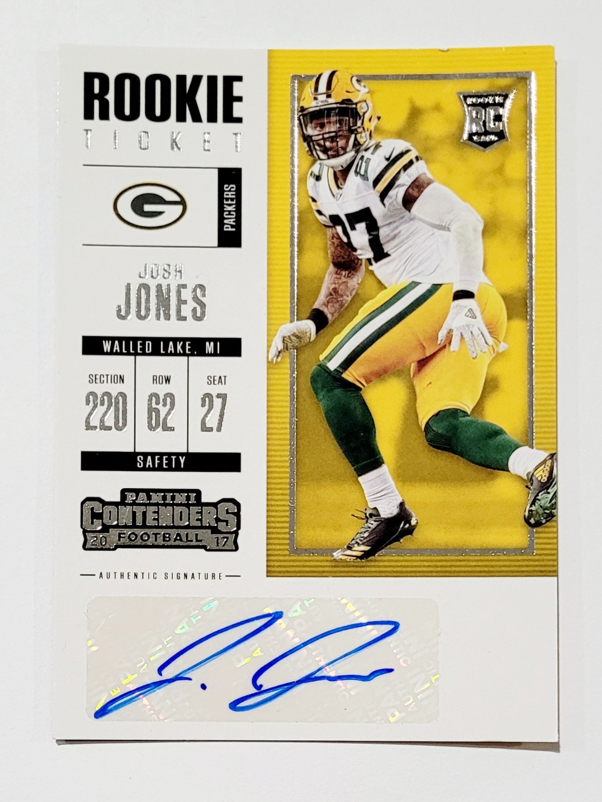 2017 Panini Contenders Josh Jones RC Autograph Green Bay Packers #165 Rookie