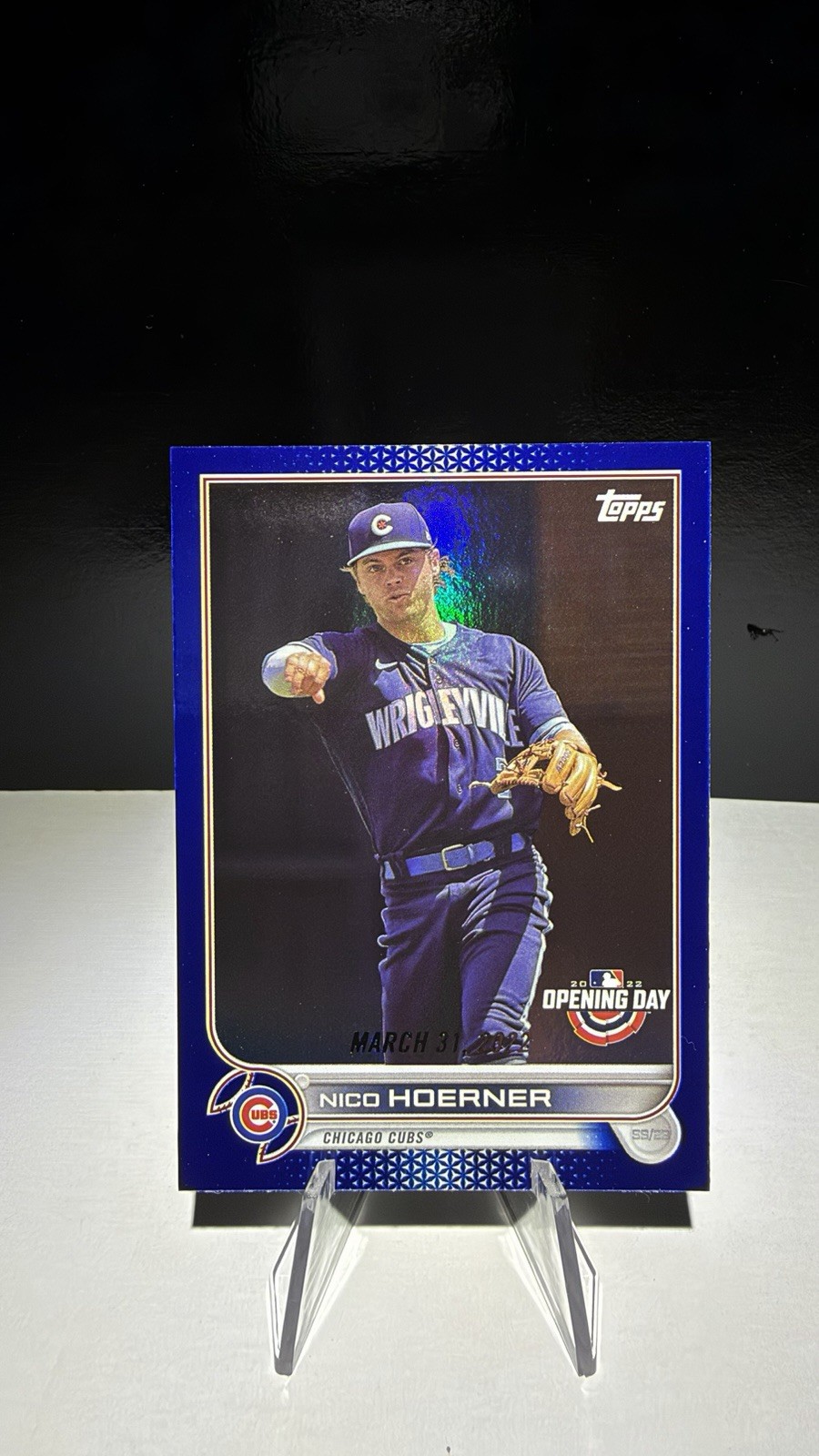 Nico Hoerner Chicago Cubs Topps 2022 Opening Day #147 Blue Parallel