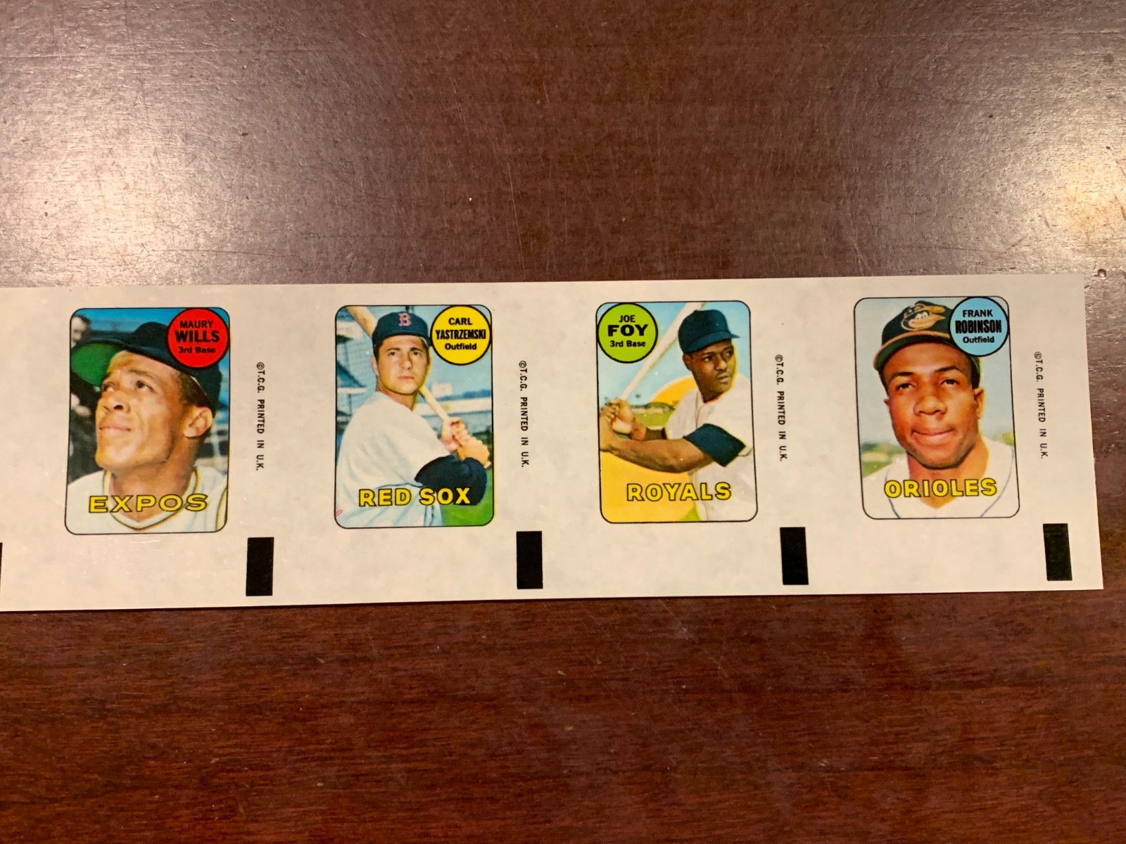 1969 Topps Decals “Uncut Strip of 7” Rose Yastrzemski Frank Robinson Wills (Qty)