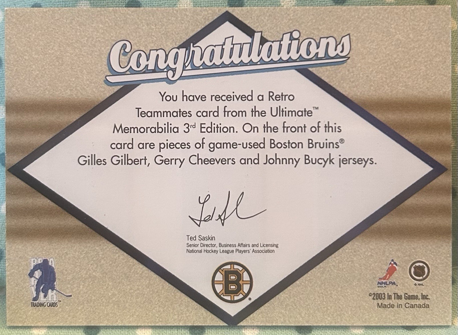 GILBERT CHEEVERS BUCYK 2002-03 In The Game Ultimate Memorabilia Retro Teammates