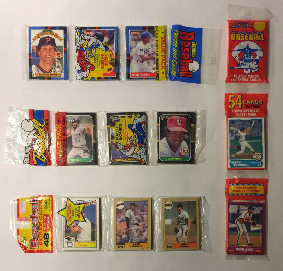 Old Vintage Baseball Cards In Unopened Packs From Wax Box, 300 Card Lot 1987-95