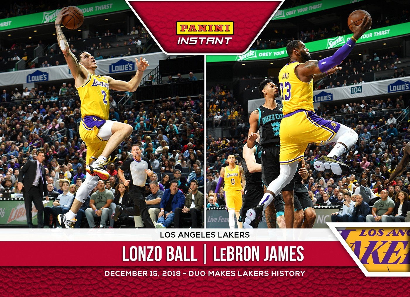 LeBRON JAMES / LONZO BALL 2018-19 PANINI INSTANT #54 LOS ANGELES LAKERS