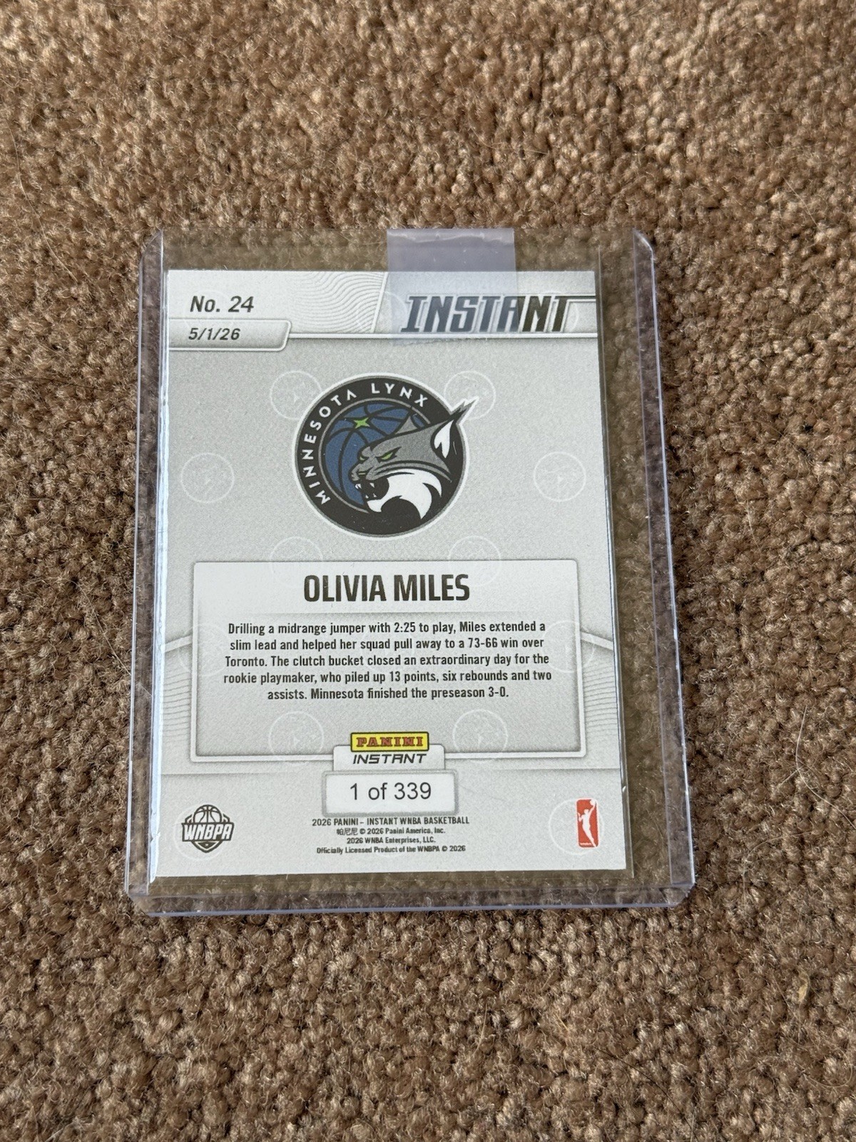Olivia Miles – 2026 Panini Instant WNBA #24 – Rookie Card RC Minnesota Lynx