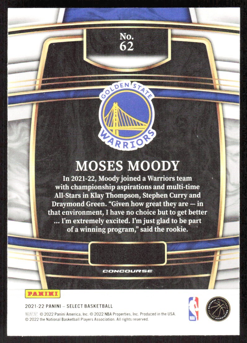2021-22 6100A Panini Select Moses Moody Rookie Golden State Warriors #62