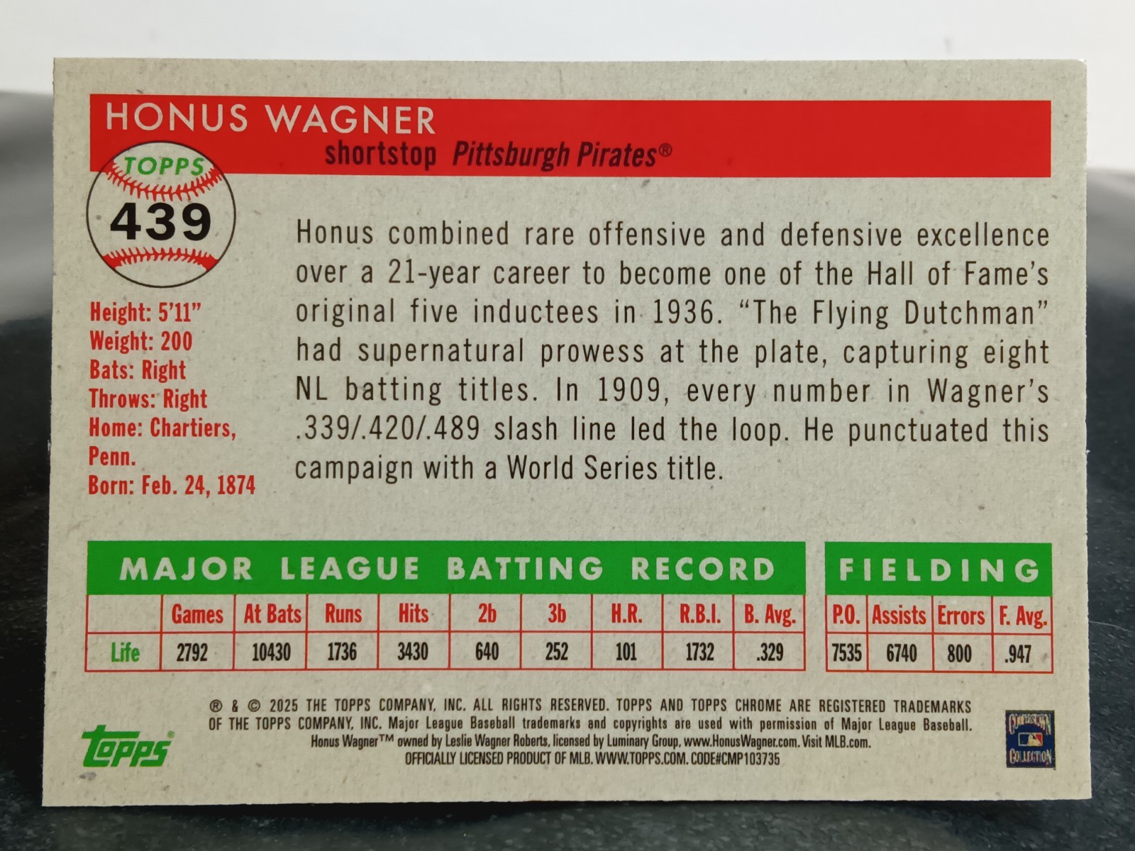 2025 Topps Platinum Anniv.⭐SSP/499 Topps Logo Refractor⭐#439 Honus Wagner