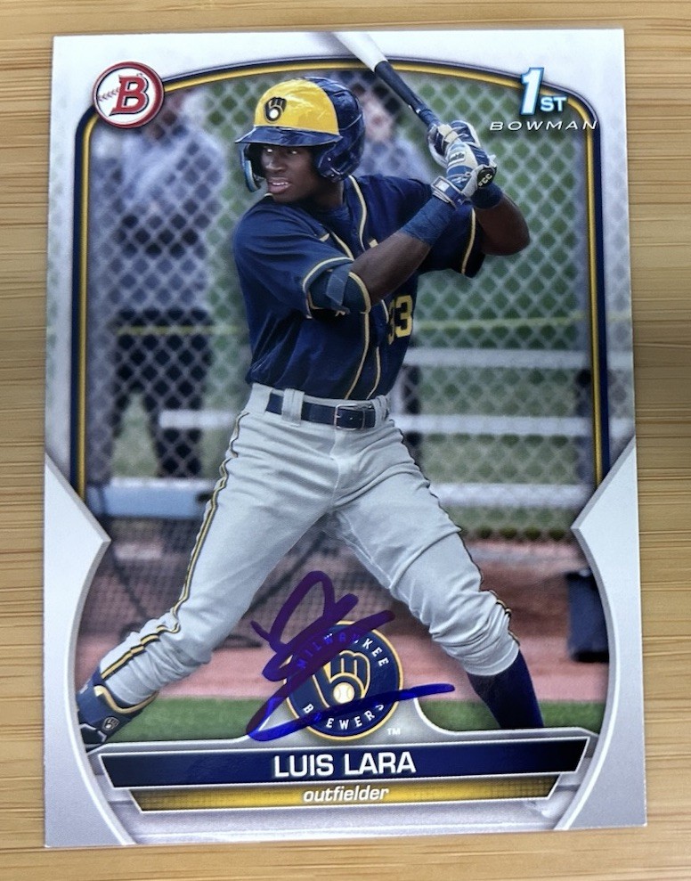 Luis Lara Signed Auto IP 2023 Bowman Prospect 1st Rookie Card Milwaukee Brewers