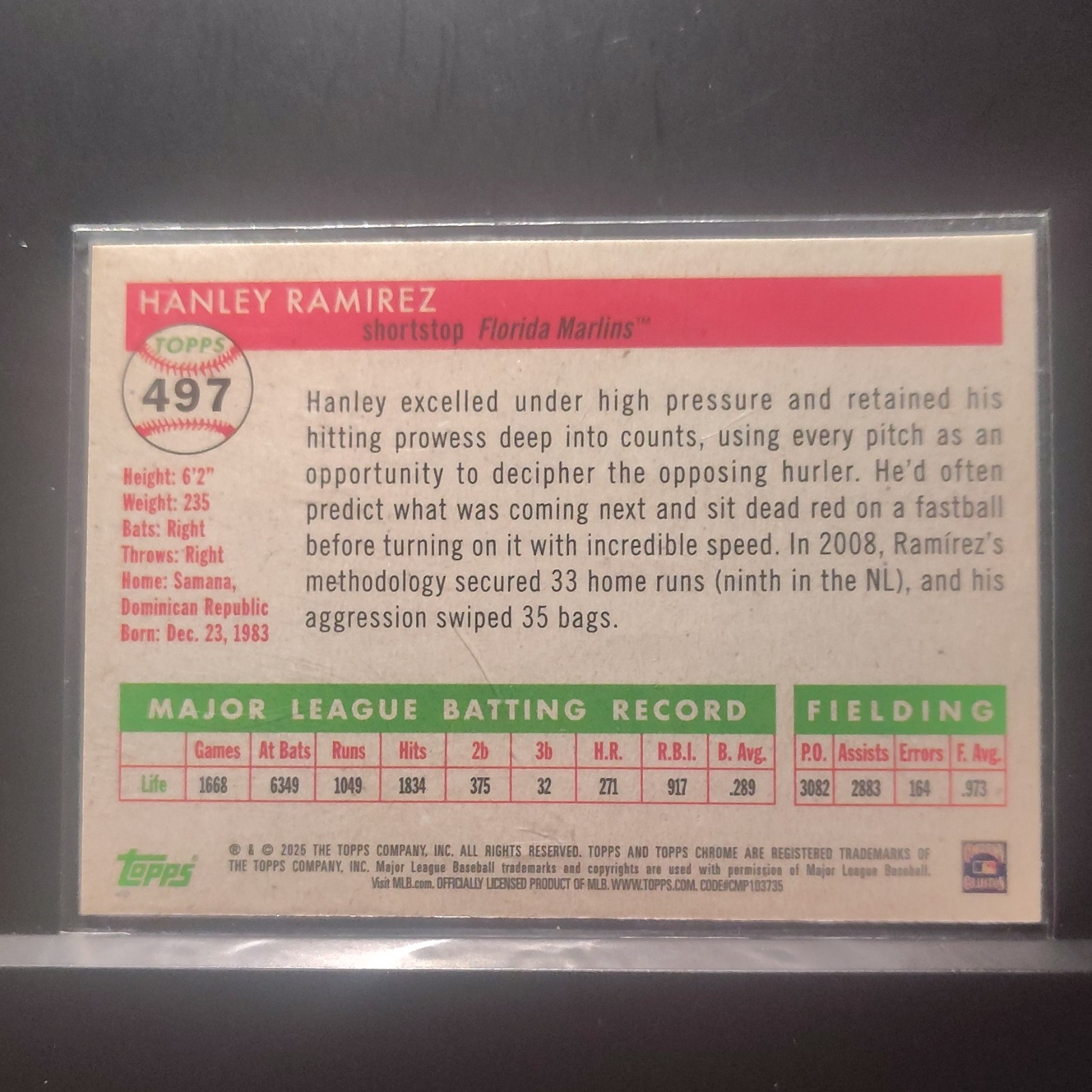 Topps Chrome 2005 Hanley Ramirez Florida Marlins #497 Baseball Card