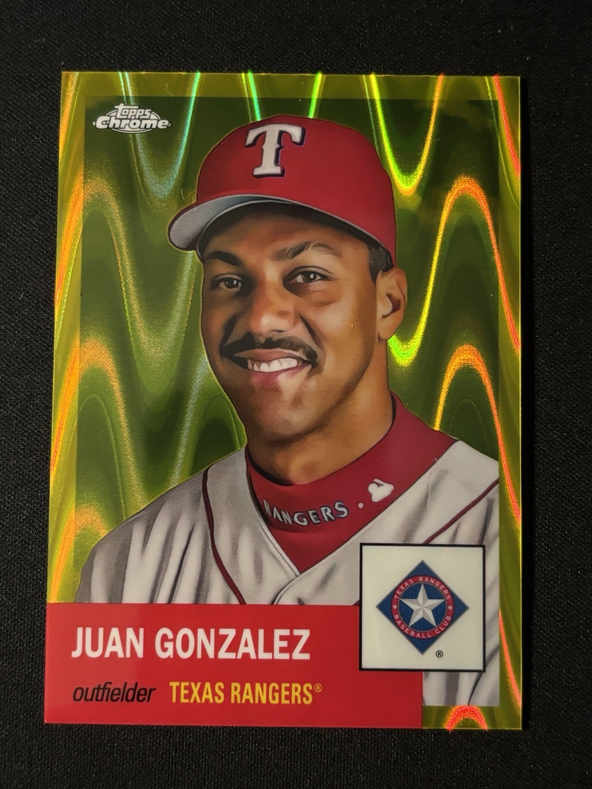 Topps 2022 Chrome Platinum Juan González #386 Yellow RayWave /250 [Rangers]