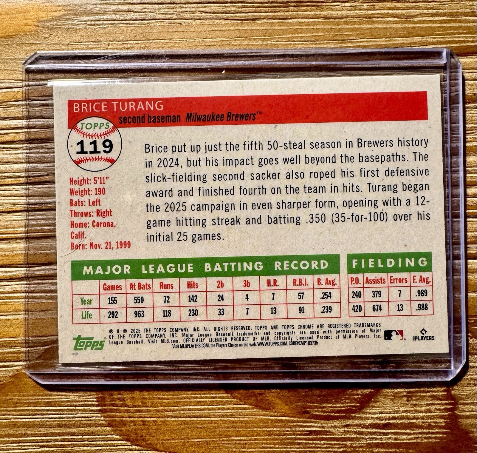 Brice Turang 2025 Topps Platinum Chrome GREEN VIBRATIONS #119 /99