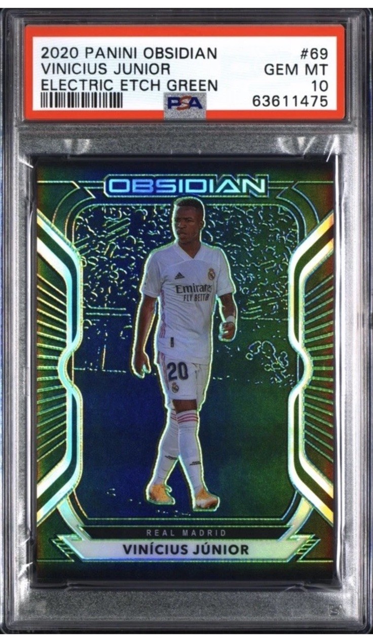 Panini 2020-21 Obsidian Vinicius Junior Real Madrid #69 Etch Green /25 PSA 10