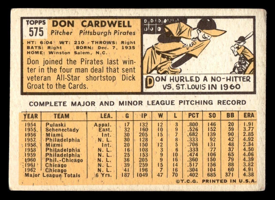 1963 Topps #575 Don Cardwell VG/EX