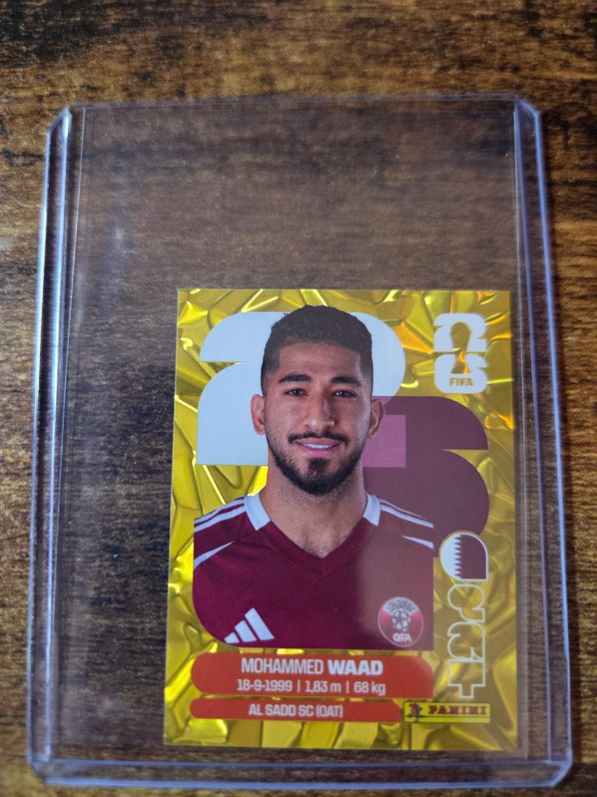 2026 Panini FIFA World Cup Stickers – Mohammed Waad Gold Crumple #QAT 14 Qatar