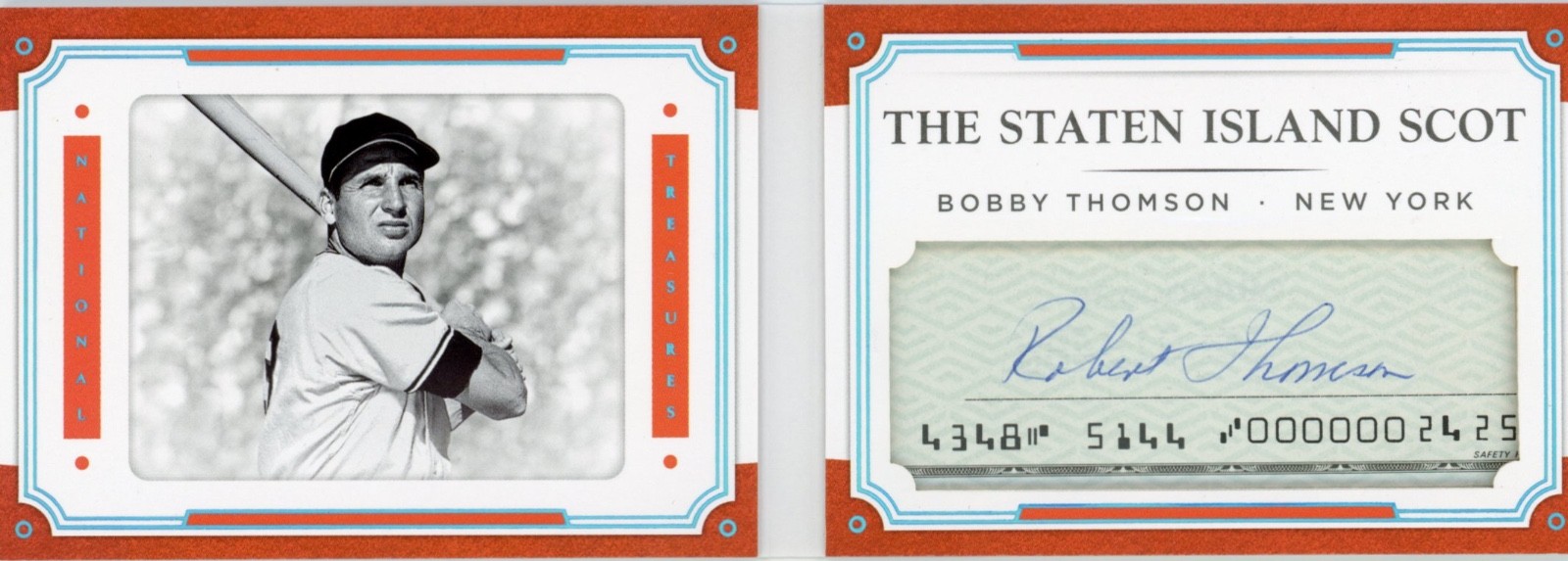2017 Panini National Treasures Bobby Thomson Booklet Cut Auto /99