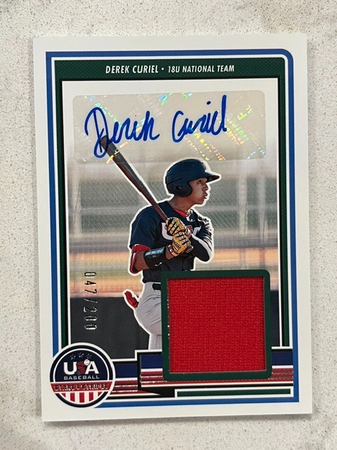 DEREK CURIEL 2023 Panini USA Baseball Stars & Stripes Game Used Jersey AUTO /200