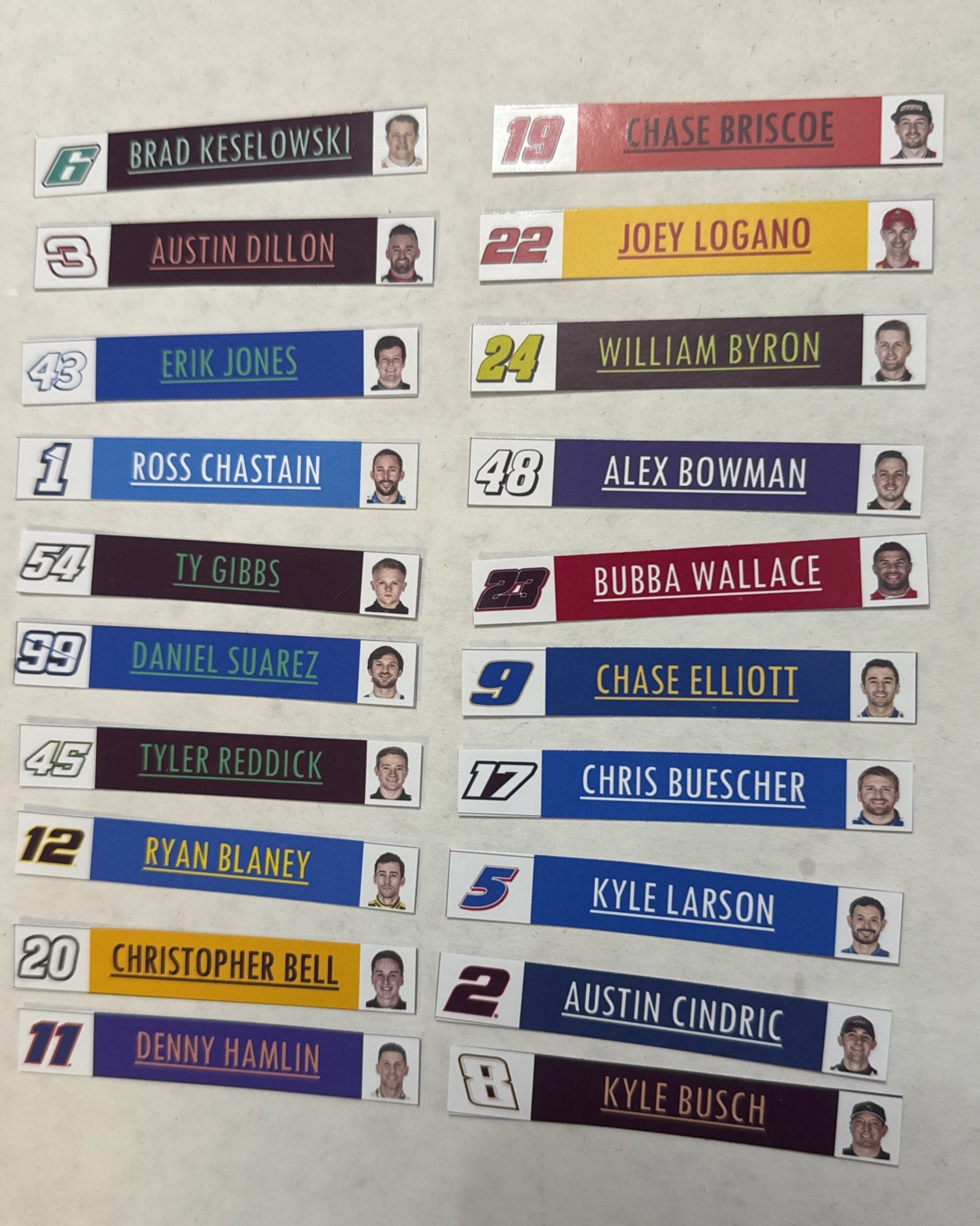 (20) 2025 NASCAR Driver Labels for BCW Card Dividers – Labels ONLY