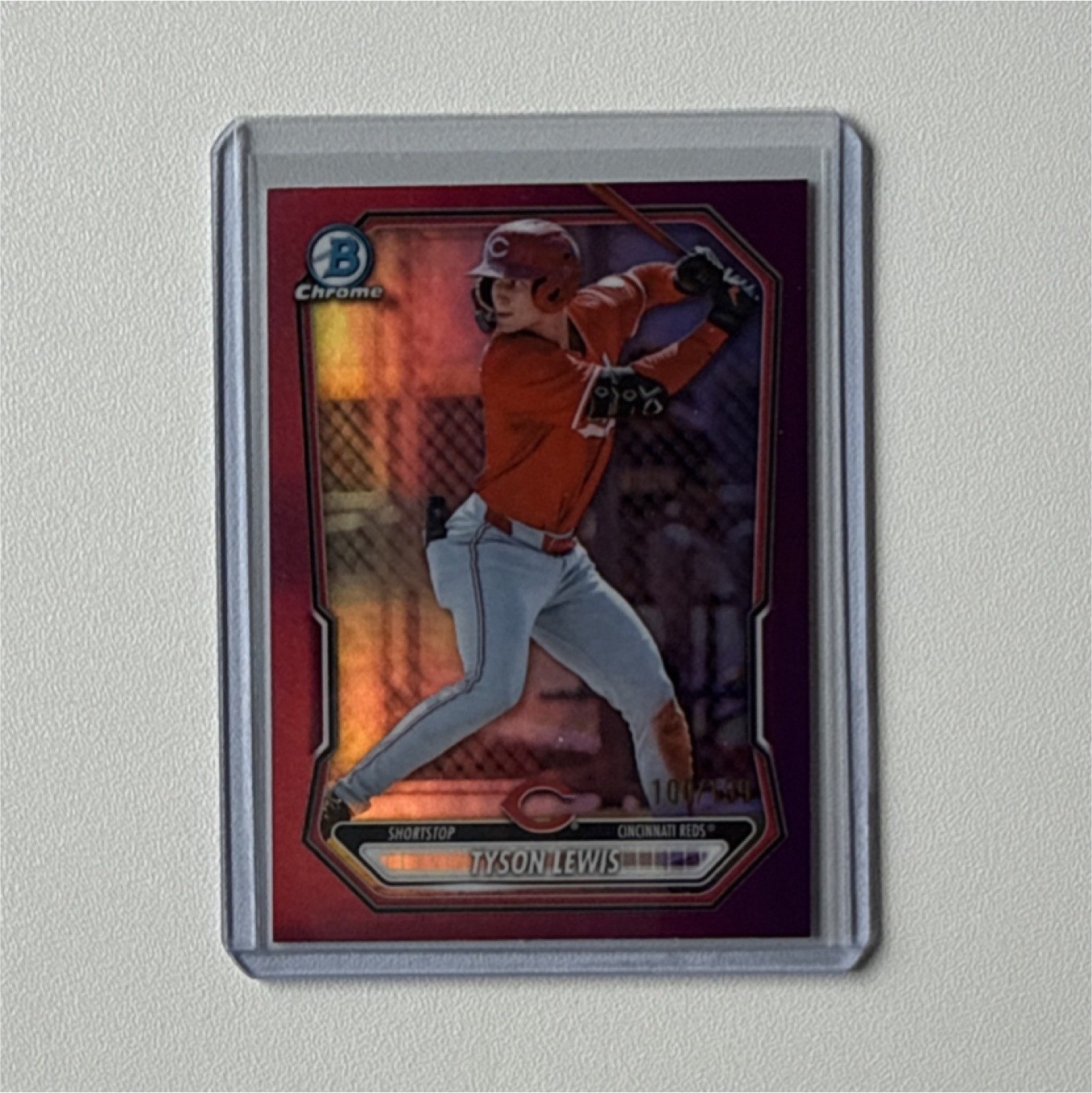 Topps 2026 Bowman Fuschia Chrome Refractor TYSON LEWIS SP 100/199 Reds #BCP-5