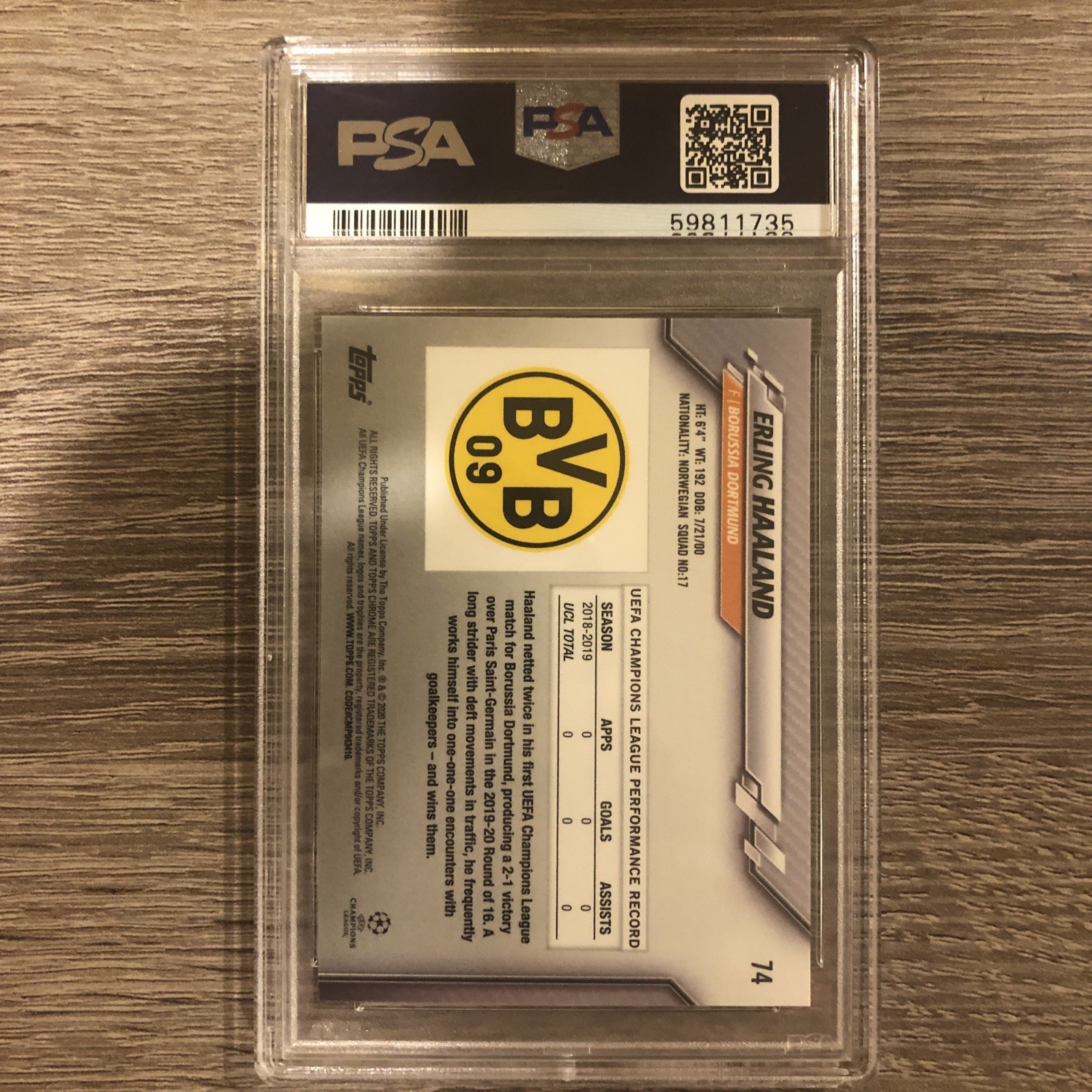 ERLING HAALAND~ 2019-20 Topps Chrome UCL Sapphire ROOKIE🔥PSA 9
