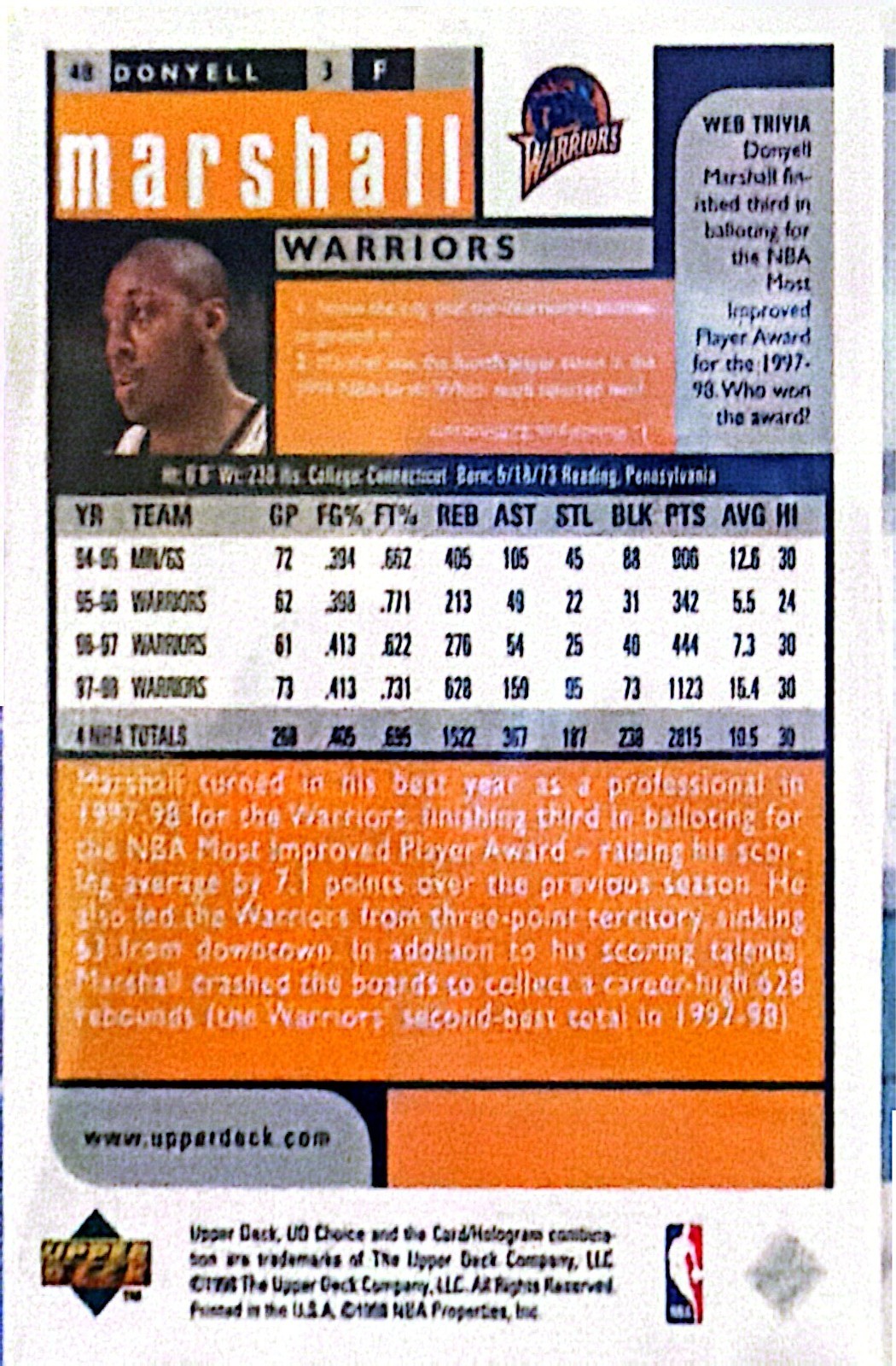 1998-99 Upper Deck UD Choice – Donyell Marshall #48