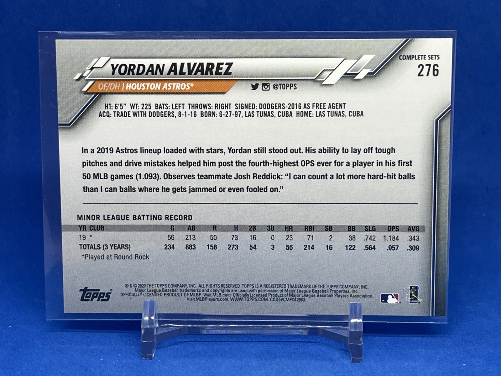 2020 Topps – Complete Set Variation Yordan Alvarez #276 (RC) Houston Astros
