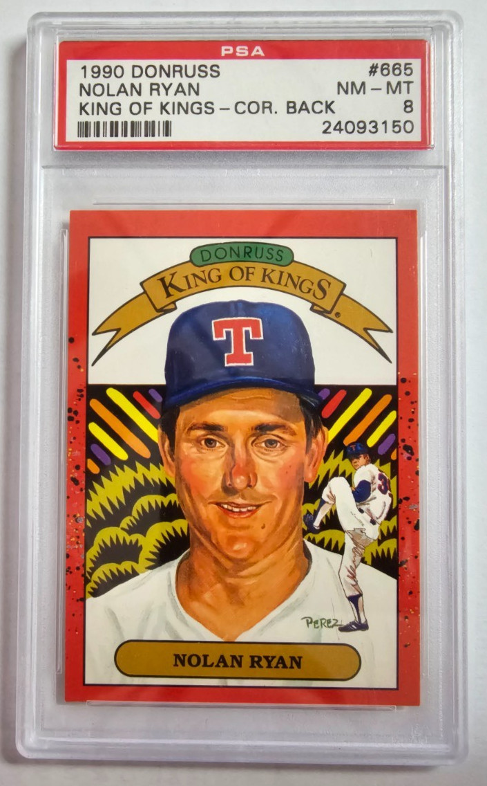1990 Donruss #665 Nolan Ryan Diamond Kings Correct Back Card PSA 8 Nm-Mt