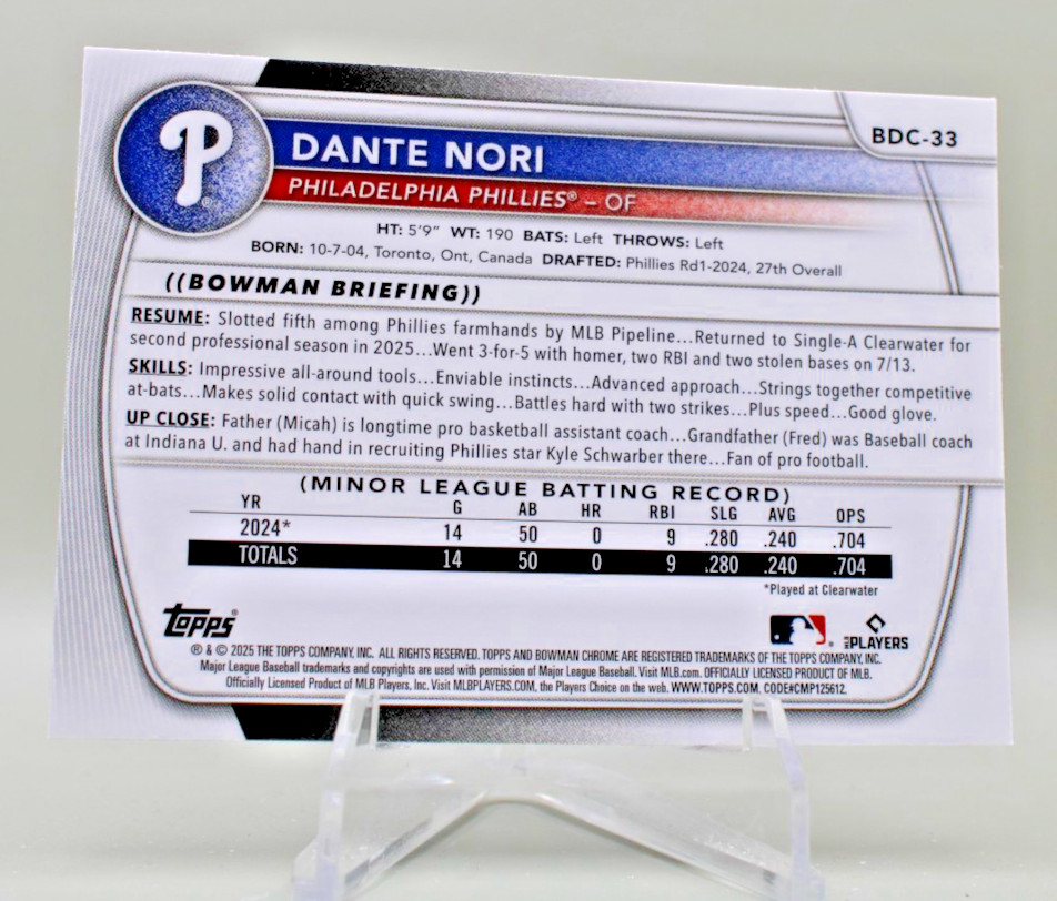 2025 Bowman Draft Chrome Dante Nori #BDC-33