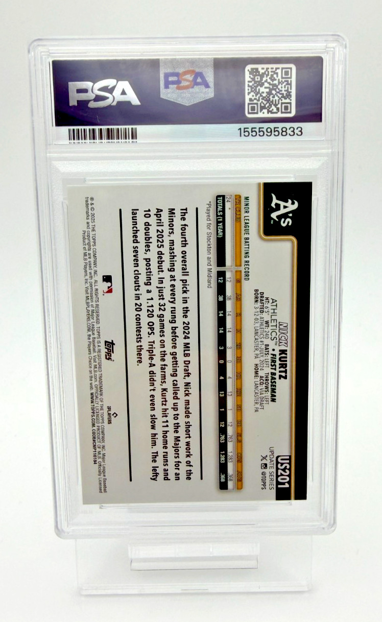 2025 Topps Update Series – Nick Kurtz #US201 (RC) PSA 10 Base Oakland A’s