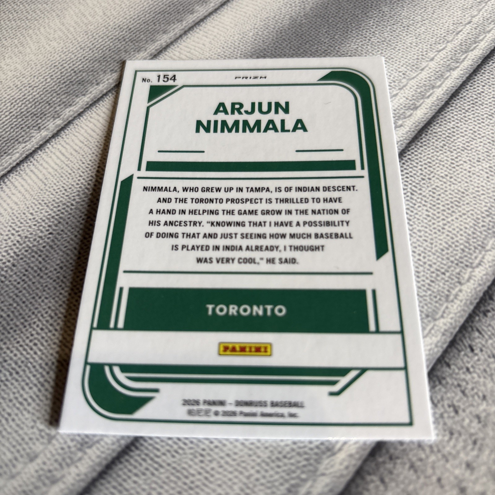 2026 Donruss Optic Baseball Blue Velocity Rated Rookie Arjun Nimmala