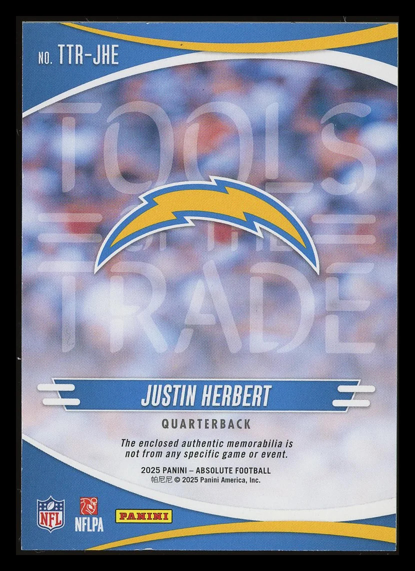 Justin Herbert 2025 Panini Absolute Tools of the Trade Memorabilia /299 #TTR-JHE