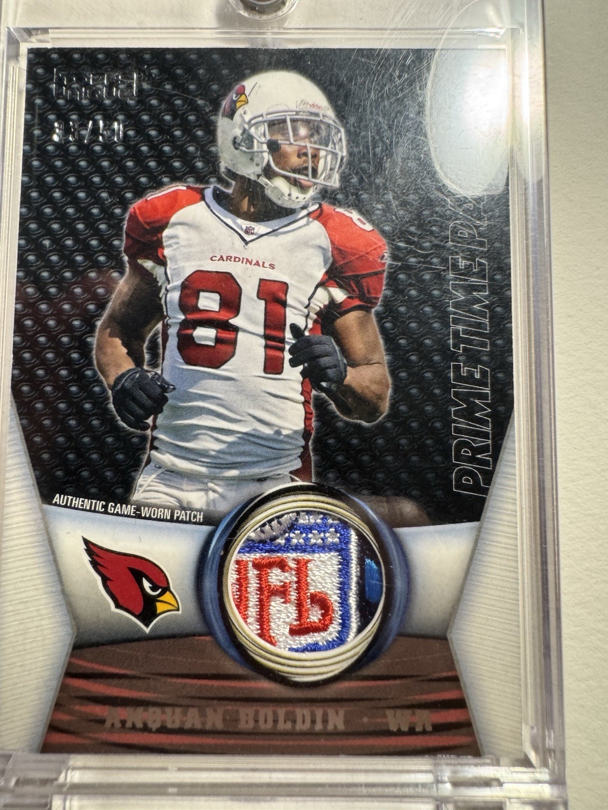 2009 Topps Unique Anquan Boldin Game Used NFL PATCH LOGO PTP-5 Cardinals
